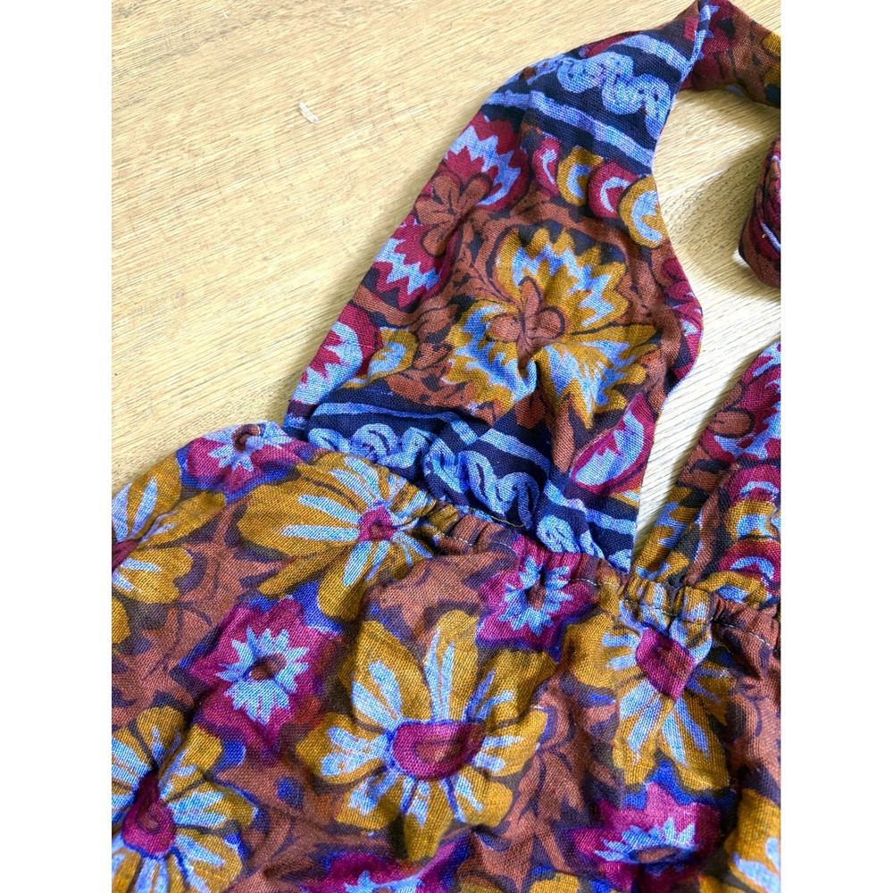 Vintage 70s Indian Boho Halter Mini Dress Tunic Purple Deadstock O/S - Picture 2 of 7